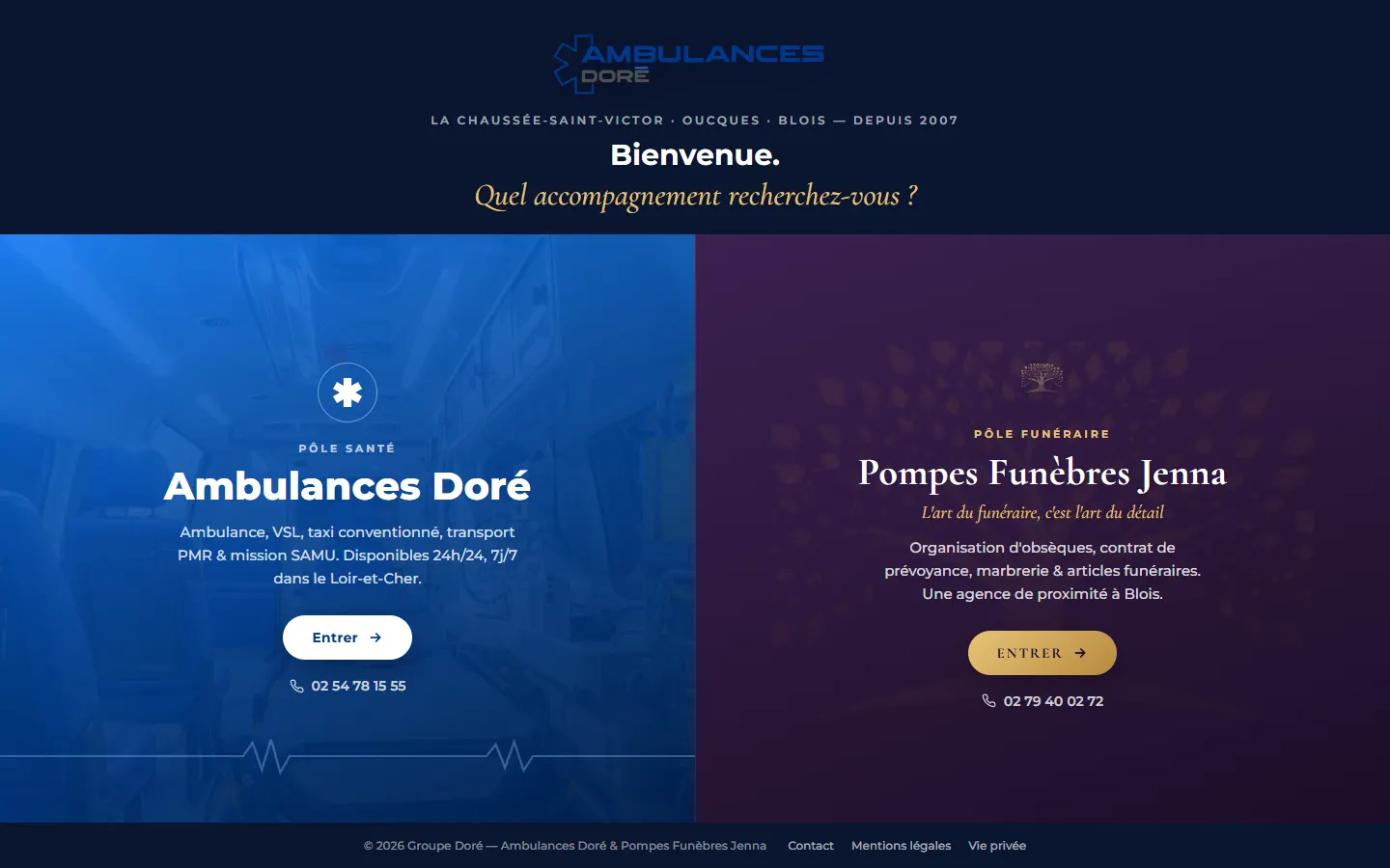 Site internet de Groupe Doré, ambulancier et pompes funèbres à Blois