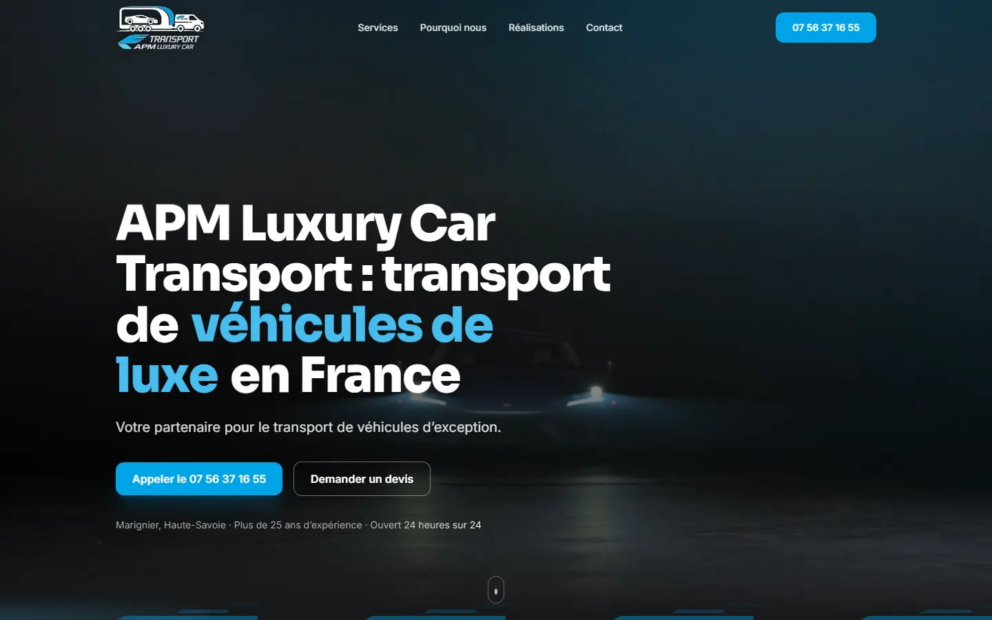 Site internet réalisé pour APM Luxury Car Transport, transport de véhicules de luxe à Marignier