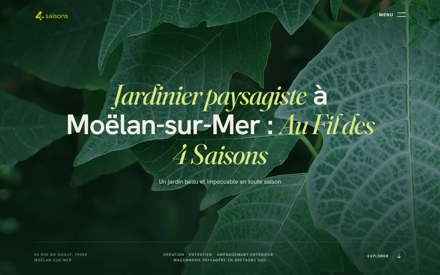Site internet de Au Fil des 4 Saisons, paysagiste à Moëlan-sur-Mer