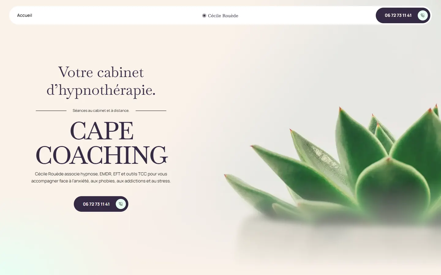 Site internet réalisé pour CAPE Coaching — Cécile Rouède, hypnothérapeute à Paris 9e