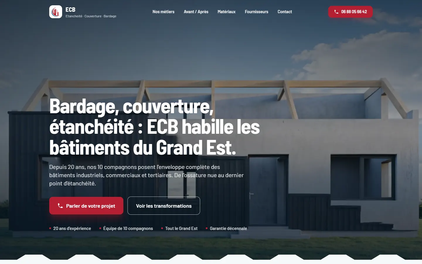 Site internet réalisé pour ECB — Étanchéité Couverture Bardage, couvreur bardeur