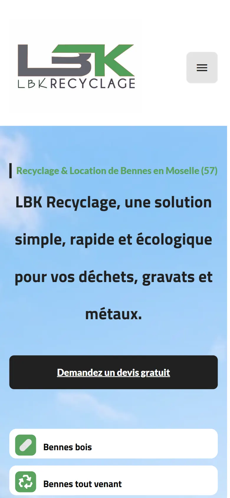 Le site de LBK Recyclage affiché sur un téléphone
