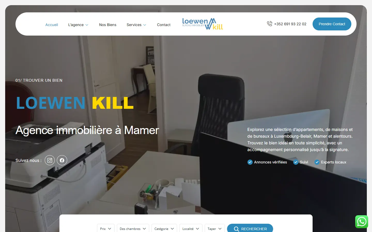Site internet de Loewen Kill, agence immobilière à Mamer