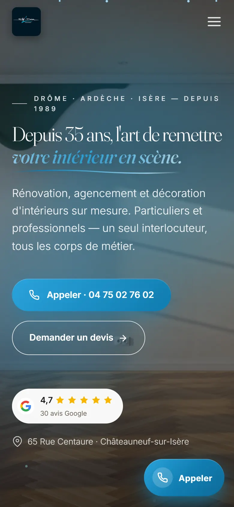 Le site de Styl’Décor Agencement affiché sur un téléphone