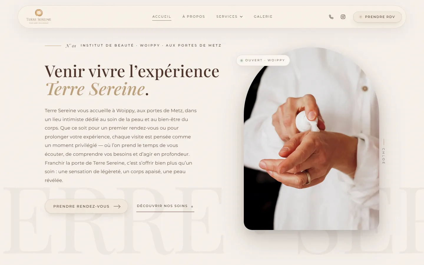 Site internet de Terre Sereine, institut de beauté à Woippy