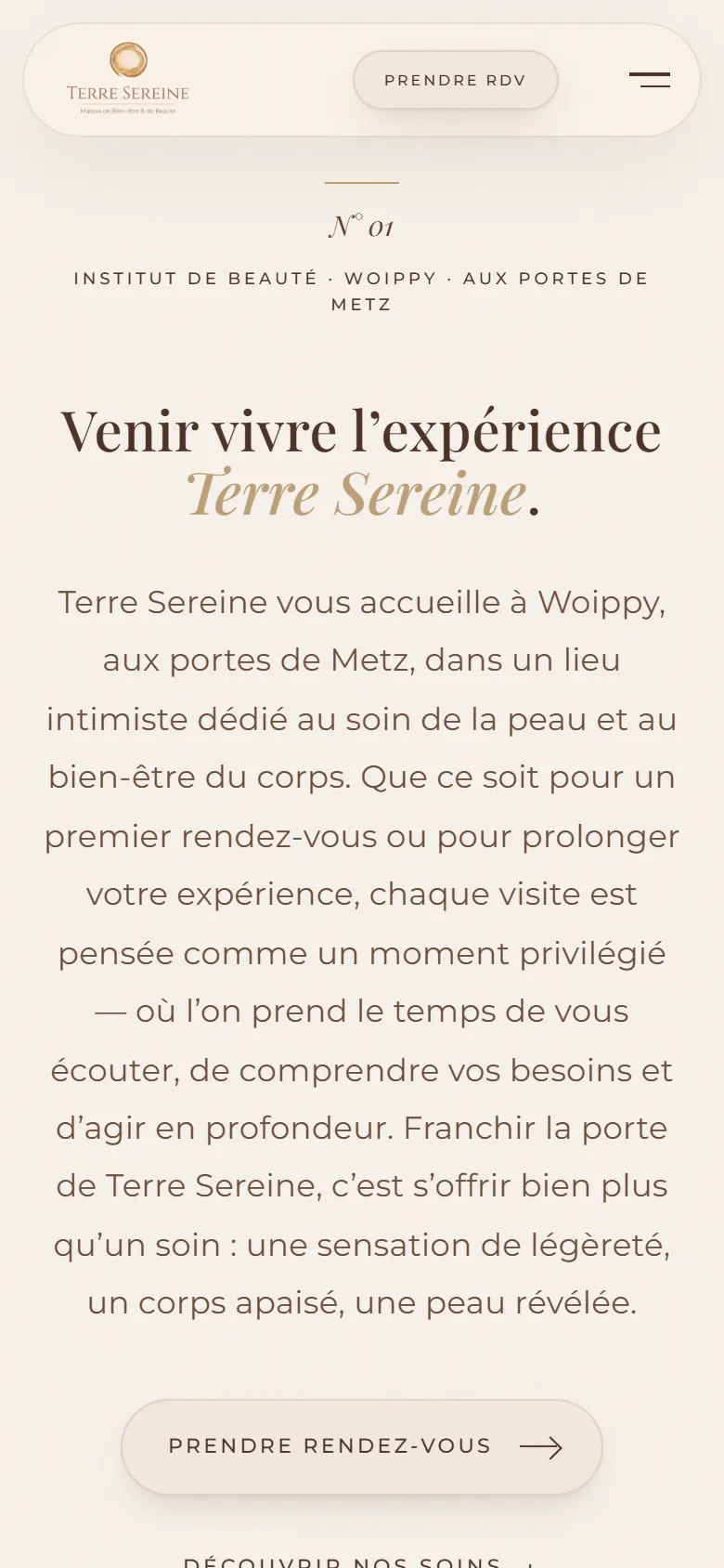 Le site de Terre Sereine affiché sur un téléphone