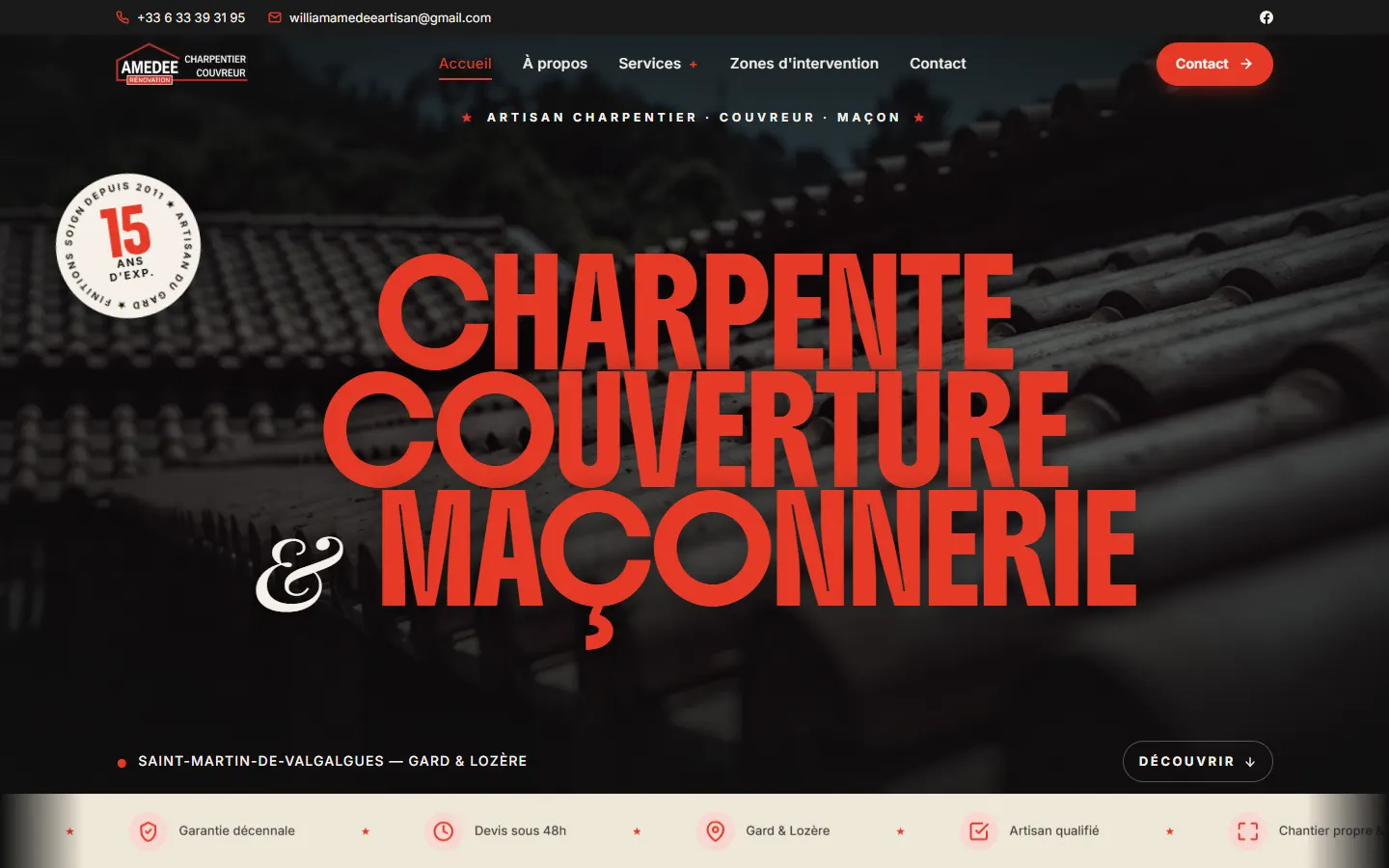 Site internet de Amédée Rénovation, charpentier couvreur à Saint-Martin-de-Valgalgues